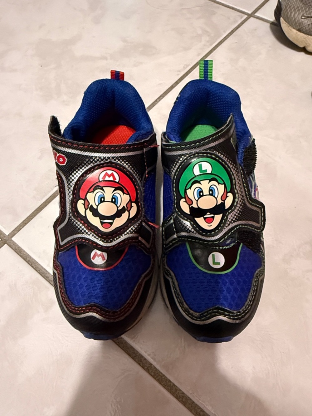 Kids Blue Superhero Character Velcro Sneakers - Mario & Luigi Style